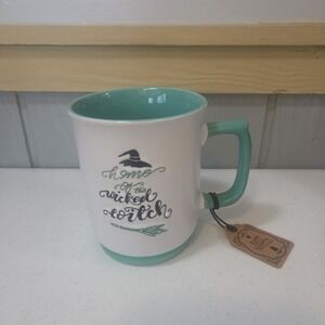 Happy Haunting Home Of The Wicked Witch Ceramic Mug White & Turquoise 18oz